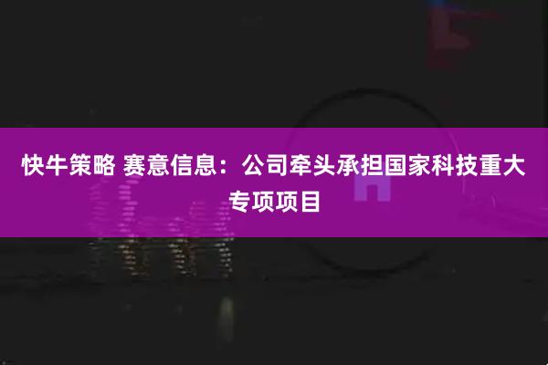 快牛策略 赛意信息：公司牵头承担国家科技重大专项项目